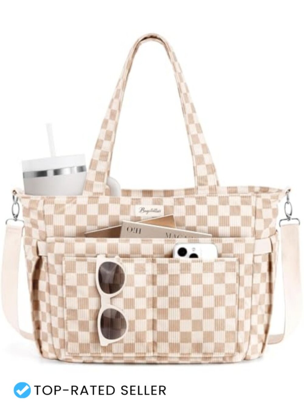 Corduroy Tote Bag 17 Pocket Laptop Work Purse Crossbody Shoulder Bag
